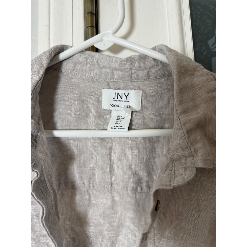 Jones New York JNY 100% Linen Long Sleeve Roll Tab Tunic Top Beige Large